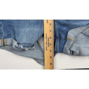 American Eagle Curvy High Rise Shortie Shorts 14 Blue Denim Stretch Distressed